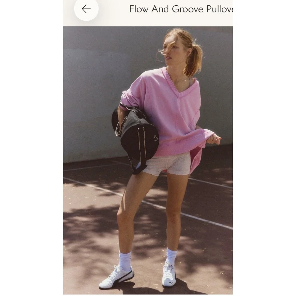 Free‎ People Pink Summer Lovin Flow + Groove Pullover V Neck Sweatshirt Med NWT - Picture 4 of 4